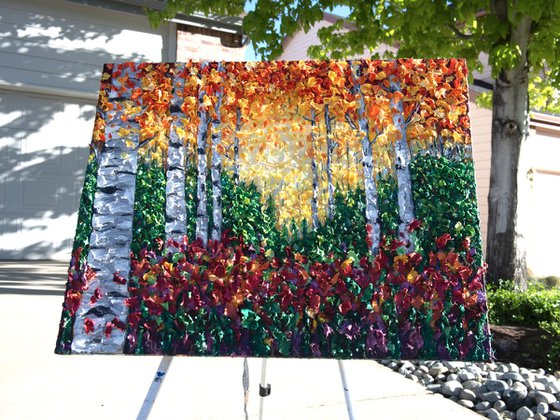 Aspen Trees In Colorado Rockies With a Palette Knife