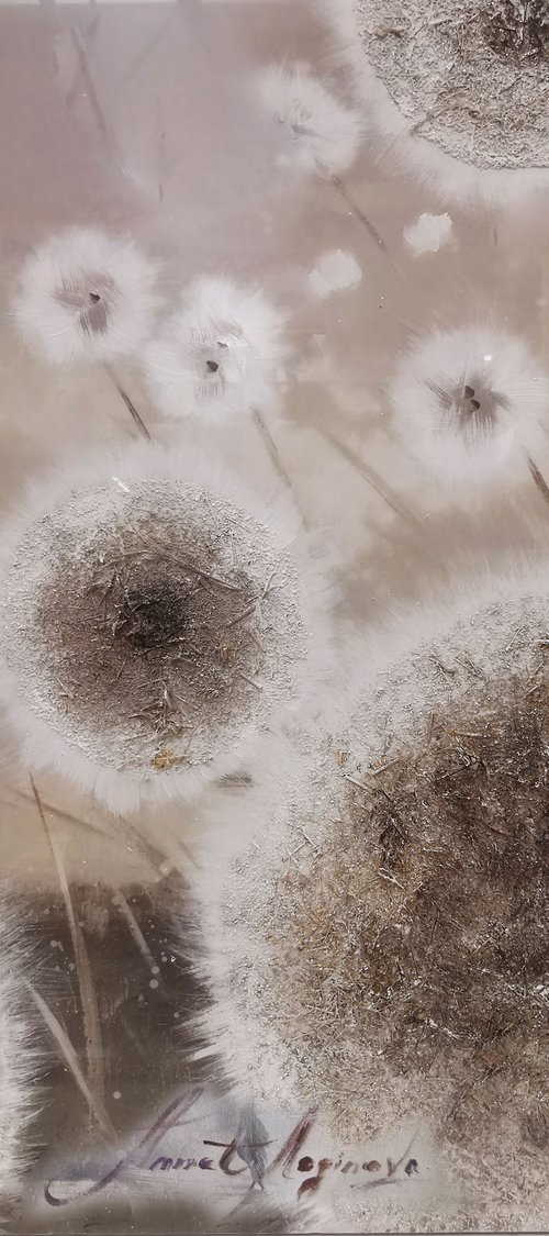Dandelion large canvas painting, Textural painting on canvas by Annet Loginova