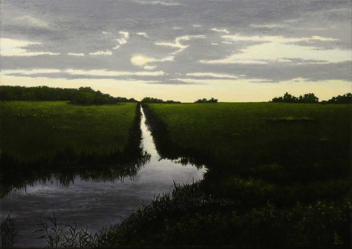 Photorealistic Landscape Oil Painting By Oleg Baulin, 27 X 19", In The Meadows, Original Artwork