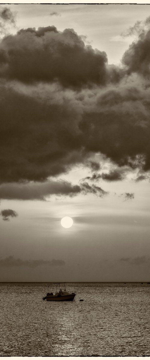 sepia sunset over the ocean by Daniel Fontaine