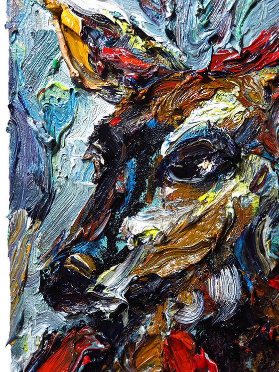 Original Oil Painting Abstract Expressionism Art Fawn Animal Deer