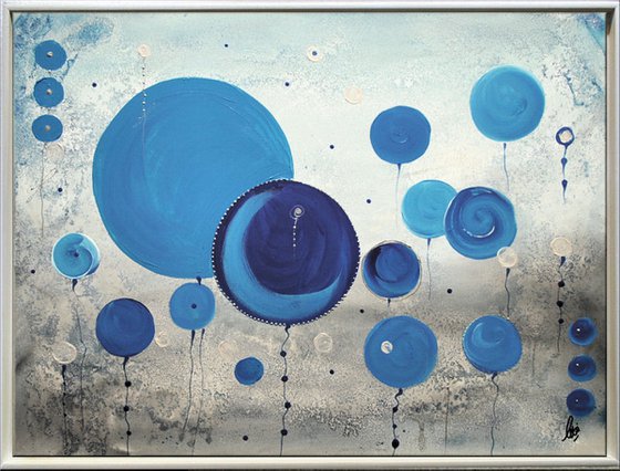 Blue Balloons - Abstract - Acrylic Painting - Canvas Art - Framed Painting - Wall Art - Blue Painting