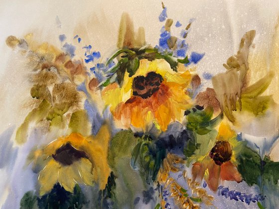 Watercolor “Still life. Flowers of Sun” perfect gift