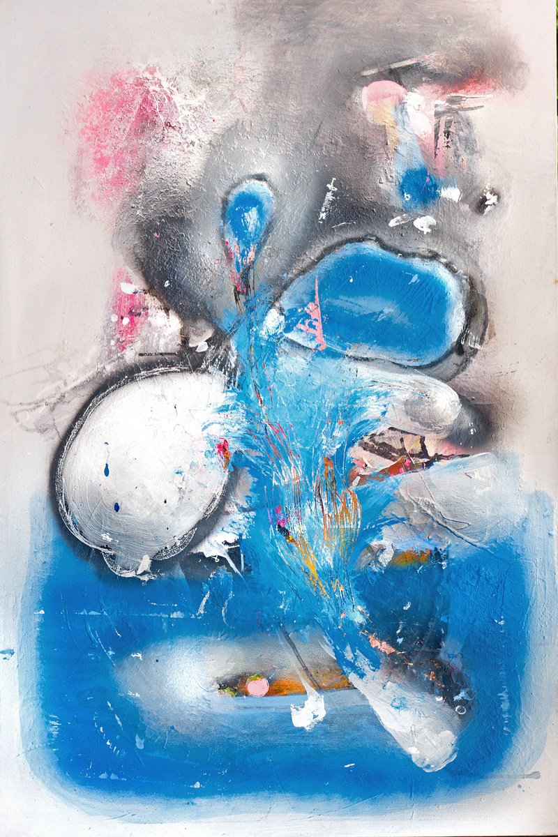 Organic Abstract Acrylic Painting By Adriano Ribeiro, 31 X 47, Egonomic Flowers, Original Artwork