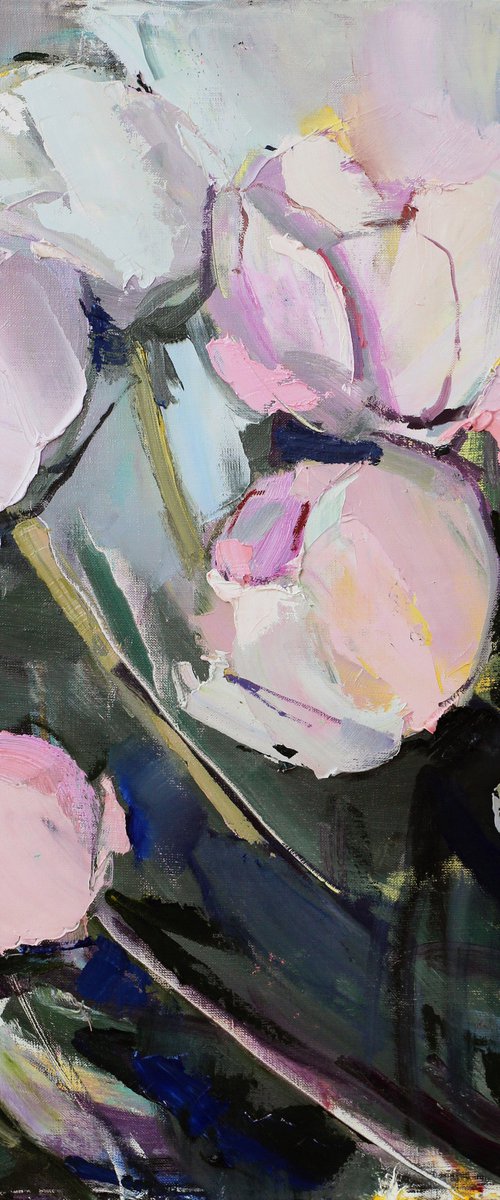 Pink flowers - Large - Oil painting by Yuliia Meniailova