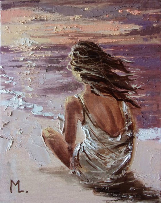 " PLACES ... " SUN SKY SEA SAND liGHt  ORIGINAL OIL PAINTING, GIFT, PALETTE KNIFE