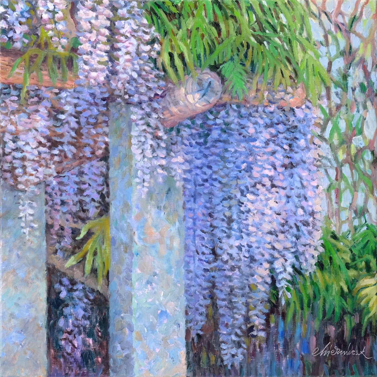 Impressionistic Botanical Oil Painting By Richard Mierniczak, 24 X 24", View On Antibes 2., Original Artwork