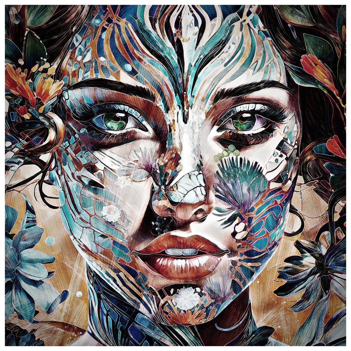 Urban And Pop Portrait Giclee Print By Misty Lady - M. Nierobisz, 12 X 12", Flowers Dreams, Original Artwork