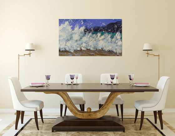 47.2” LARGE Seascape Painting “White Waves”