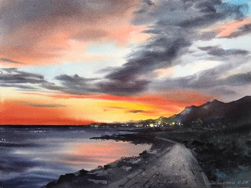 Sea coast of Cyprus Sunset by Eugenia Gorbacheva