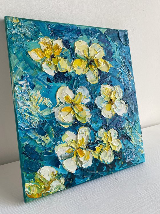 Blue & Yellow Frangipani Art