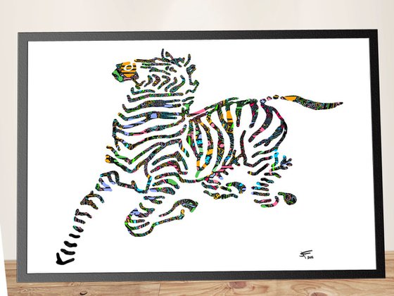 Zebra Running, Abstract/Conceptual, Framed Artwork, 12 x 16 inches,