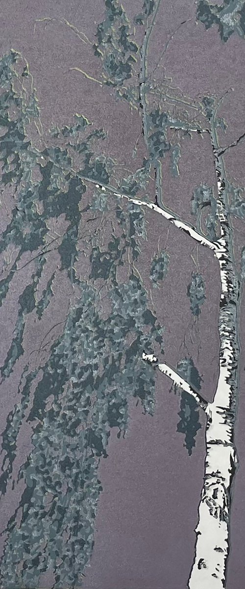 Birch Tree Linocut Print by C Staunton