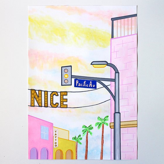 Venice Beach Street Corner - Painting on Unframed A3 Paper