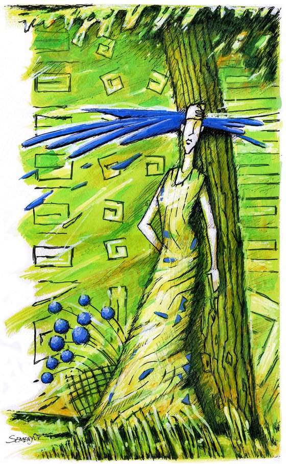 Spring Greenery, Blue Flowers