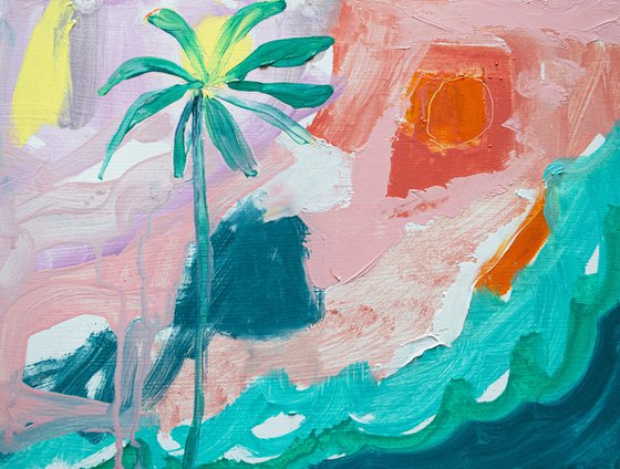 Sea and Palm Abstract Oil Painting