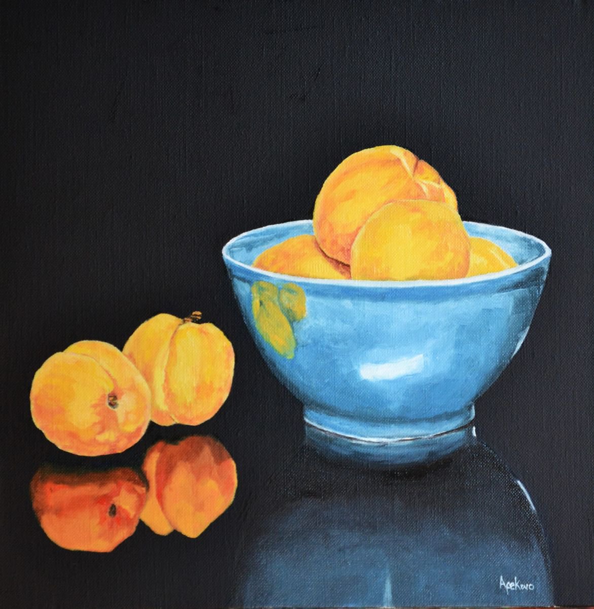 Photorealistic Still Life Oil Painting By Afekwo, 14 X 14, Apricots, Original Artwork