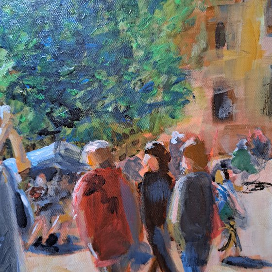 Tourists in piazza - Italian street scene