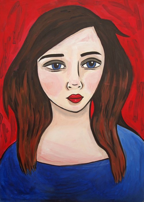 Blue and Red Portrait by Kitty  Cooper
