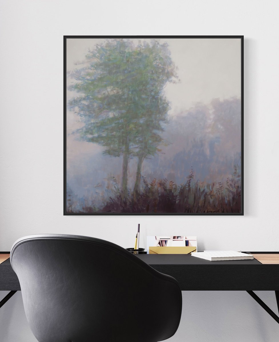 Impressionistic Landscape Oil Painting By Bo Kravchenko, 30 X 30, Slightly Distant, Original Artwork