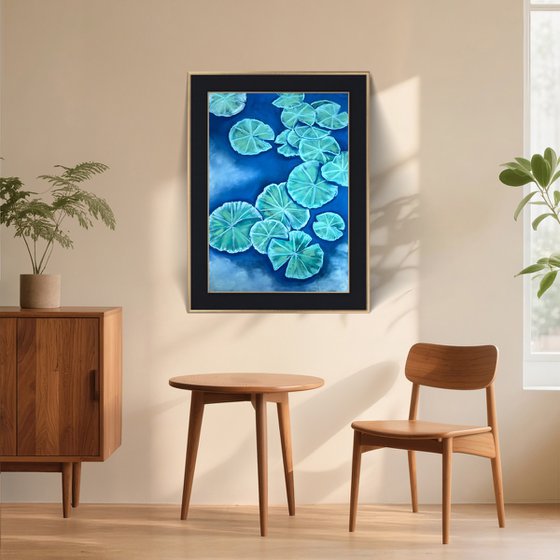 Water lilies on the water Pastel