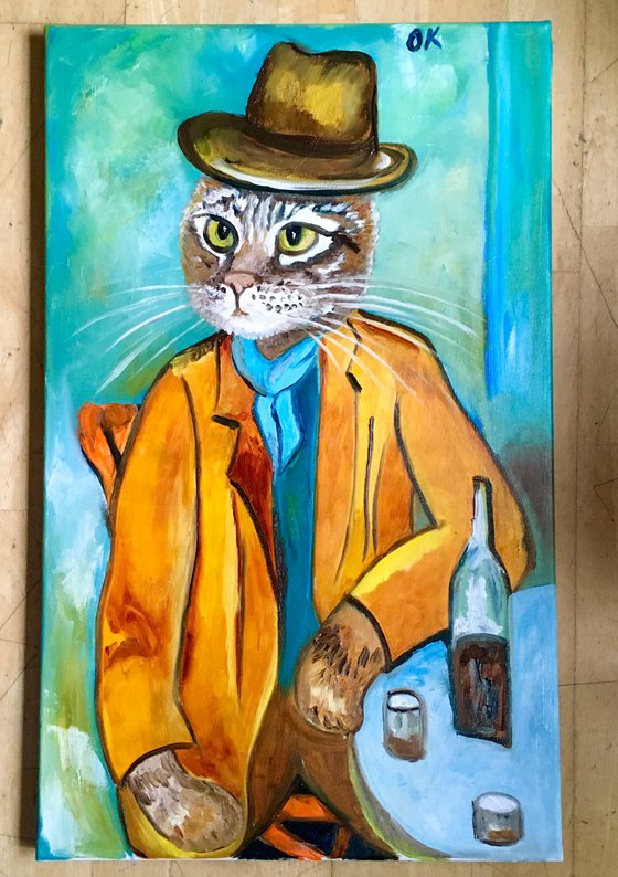 Cat  Troy With a Wine glass inspired by portrait of Amedeo Clemente Modigliani