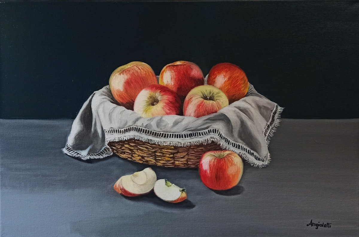 Photorealistic Still Life Oil Painting By Anna Rita Angiolelli, 24 X 16, Red Delicious, Original Artwork
