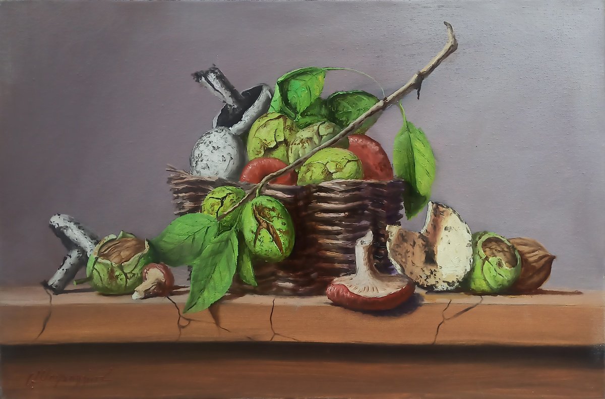 Photorealistic Still Life Oil Painting By Arayik Muradyan, 24 X 16, Still Life - Mushrooms, Original Artwork