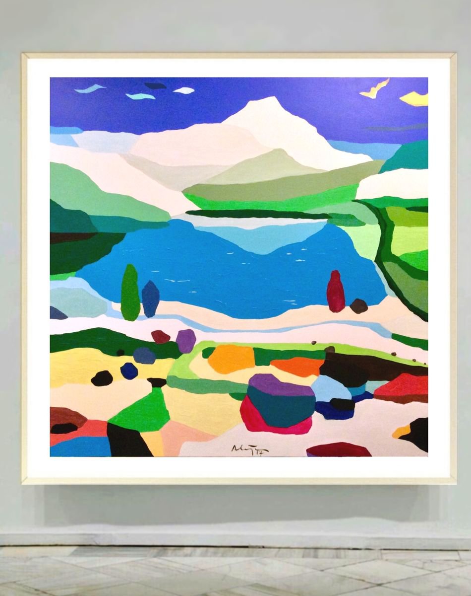 Lakes of Covadonga II (pop art, landscape) by Alejos - Pop Art landscapes