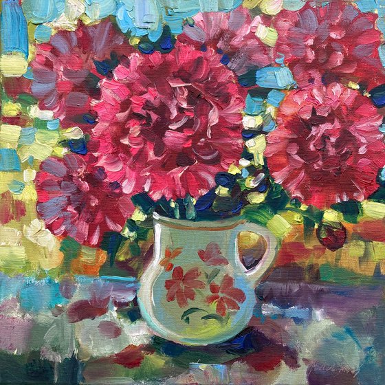 Burgundy Peonies in Vintage Jug