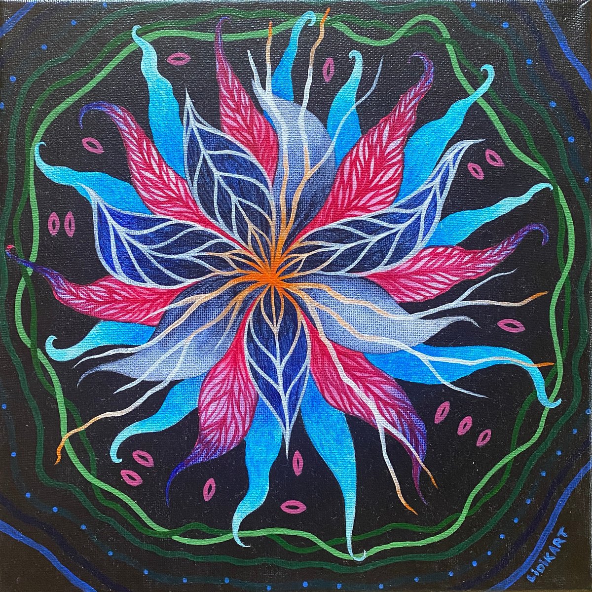 Illustrative Botanical Acrylic Painting By Lidia Matviyenko /Lidikart/, 12 X 12", Flower Of Consciousness 1, Original Artwork