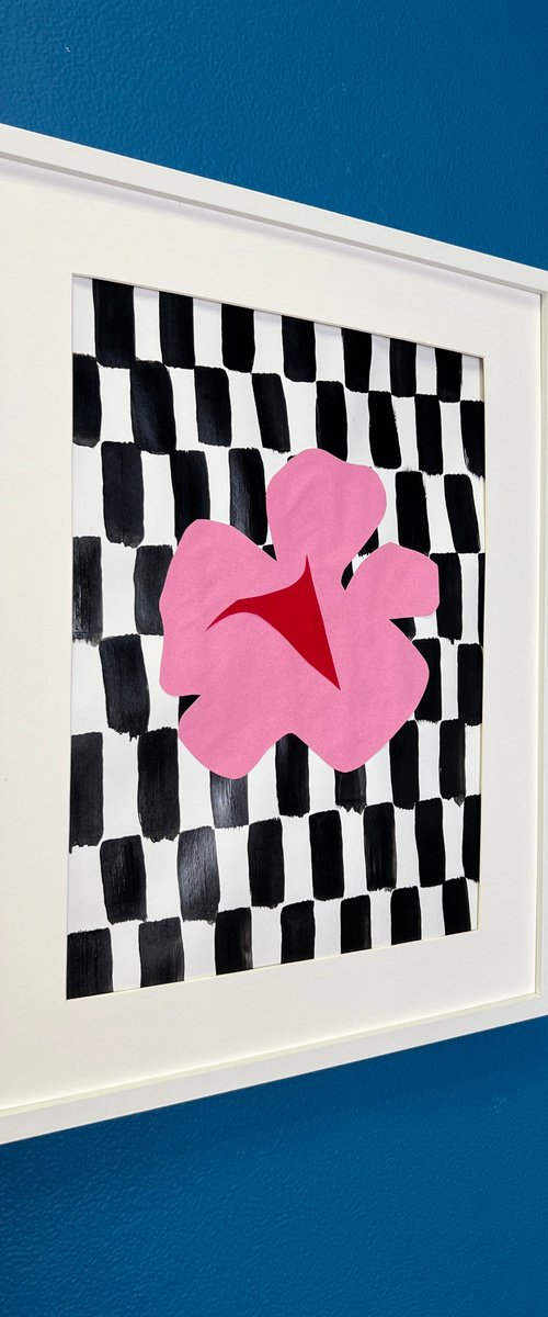 Pink Flower on Checkerboard by Sasha Robinson