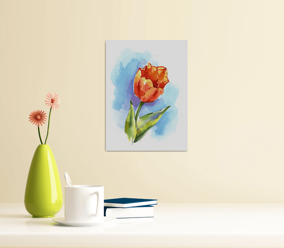 "Bright orange tulip" original watercolor painting