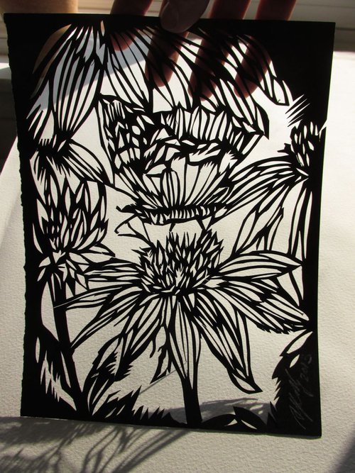 Coneflower with butterfly paper cut by Alfred  Ng