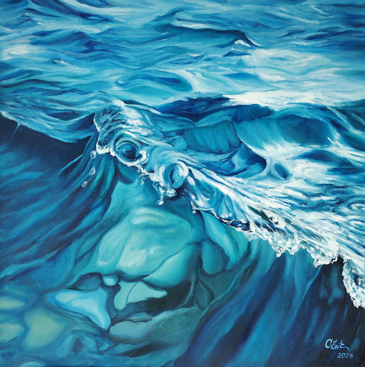 Photorealistic Oil Painting , The Azure Cradle. Termini Imerese By Oksana Siciliana, 35 X 35, Artwork For Sale On Artfinder