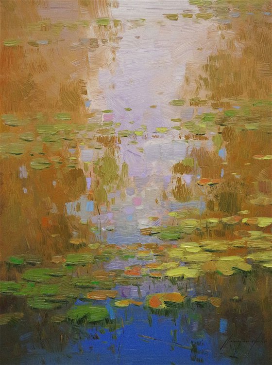 Waterlilies Garden, Original oil Painting, Impressionism, Handmade artwork, One of a Kind