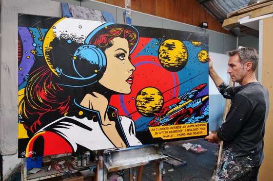 Stand and Deliver ...160cm x 100cm Space Cadet Textured Urban Pop Art Painting