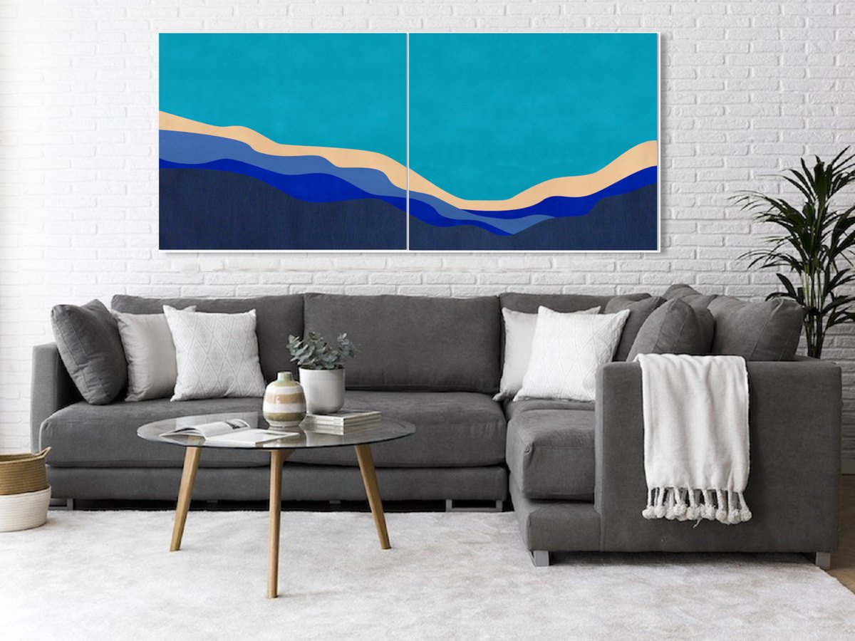 Abstract Landscape Acrylic Painting By Marina Krylova, 63 X 28", Contemporary Landscape #33, Original Artwork