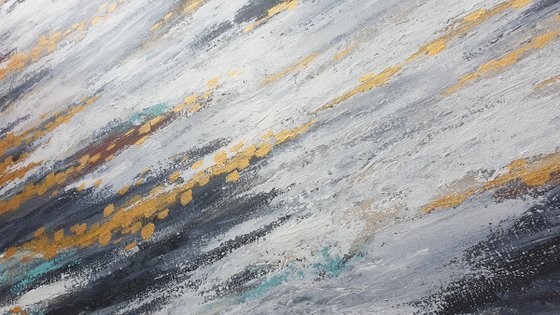 Large Abstract Gray and Gold Painting for Modern Interior Studio Abstract Acrylic Artwork