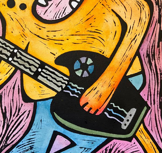 Сat with guitar, color #2