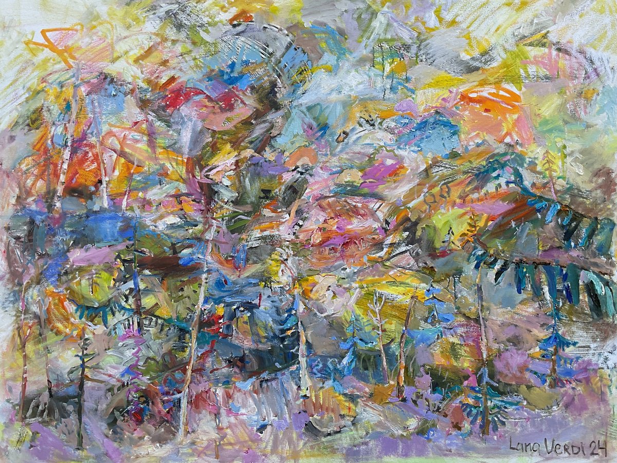 Expressive Abstract Oil Painting By Lana Verdi, 44 X 34", Muscaria Risotto, Original Artwork