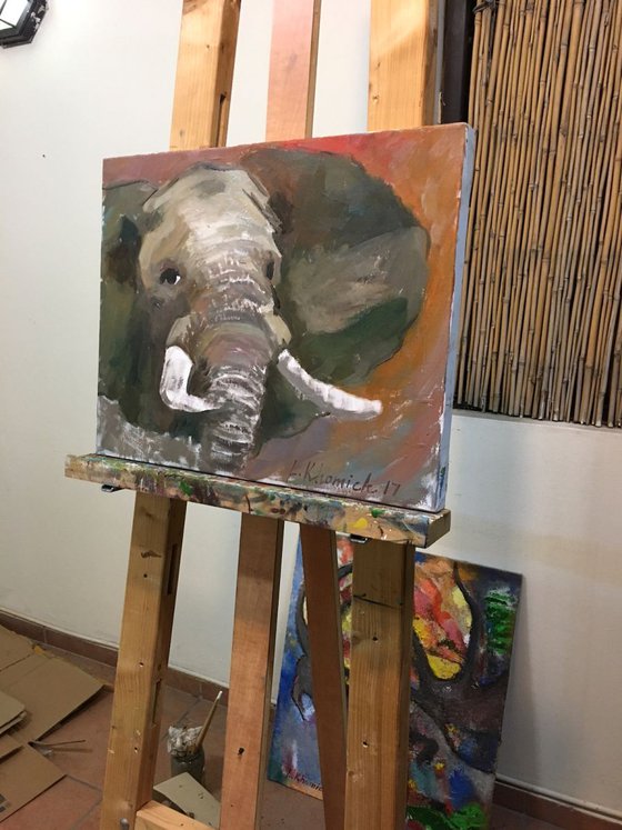 Original Animal Painting, African Elephant 20", Modern Oil Paintings, Colorful, Art