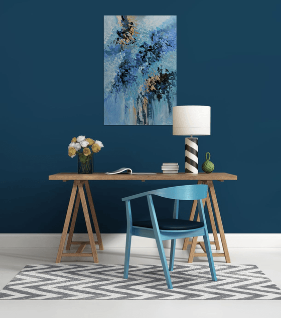 Blue Blossom 24"x36" - Acrylic abstract painting