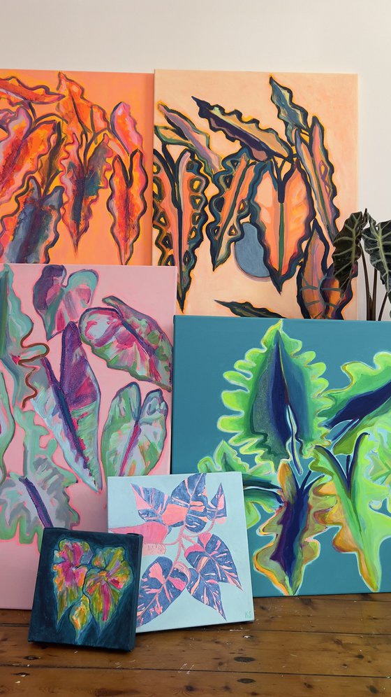 Blue and Green Alocasia Study