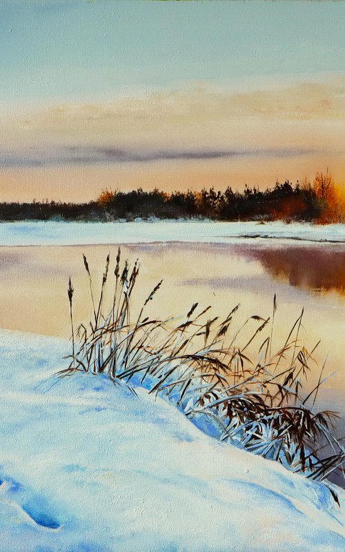 Golden Winter Sunset on the River by Natalia Shaykina