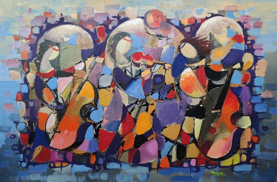 Jazz-2 (60x90cm ,oil/canvas, abstract art, ready to hang)