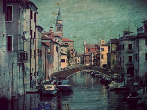 Venice sister town Chioggia in Italy - 60x80x4cm print on canvas 00704m1 READY to HANG by Kuebler