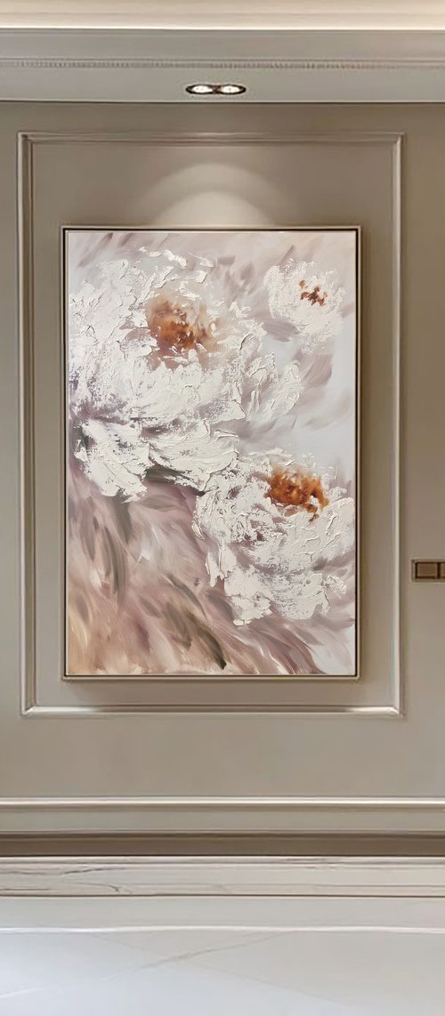 White Cream texture peonies by Marina Skromova