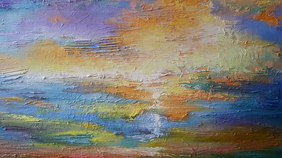 Abstract landscape Moment before sunset, mixmedia, oil, acrylic, canvas