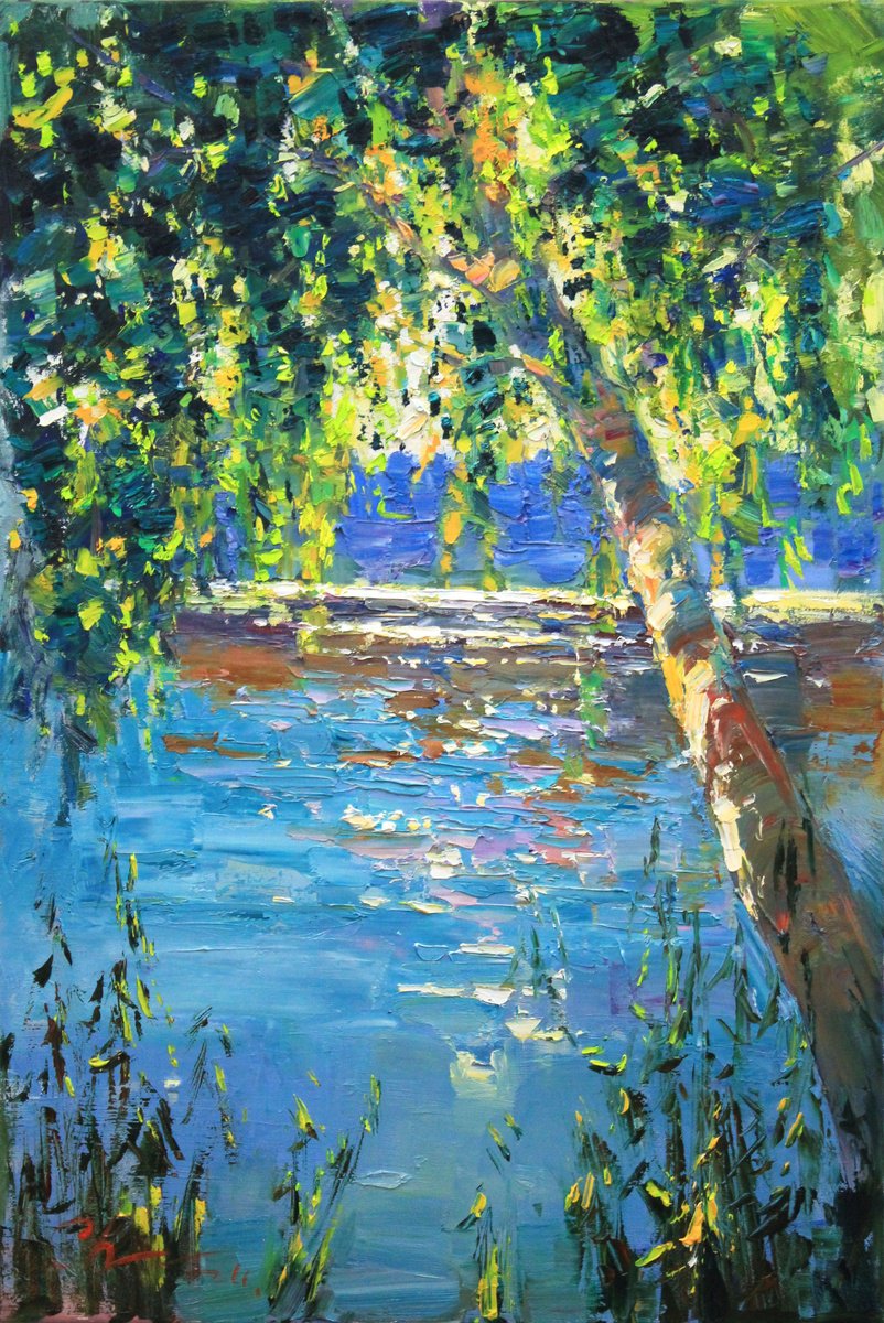 Morning rays by the river by Sergei Chernyakovsky